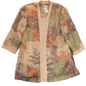 R&M Richards Women's Size 14 Boho Floral Print Sheer Kimono w/ attached Tank